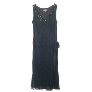Studio 1 Evening Womens Sz 6 Little Black Midi Dress Sequins Beaded Accents